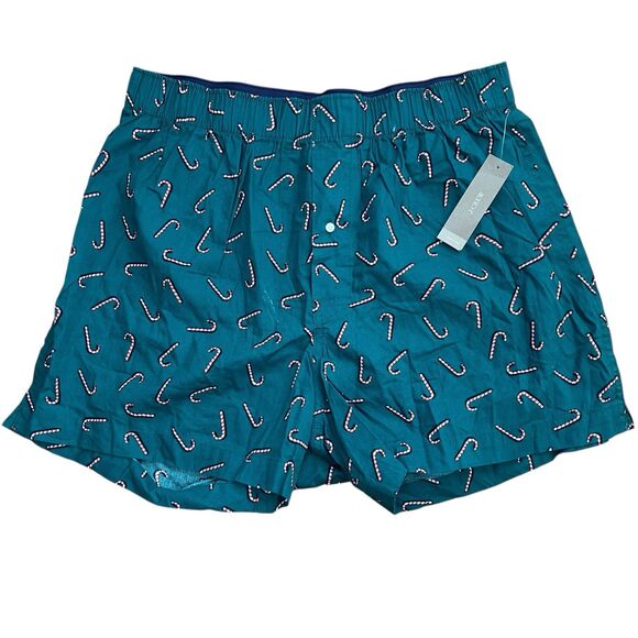 J Crew Boxers Mens M Green Cotton Candy Cane Christmas Holiday Underwear BT920 - Picture 2 of 13